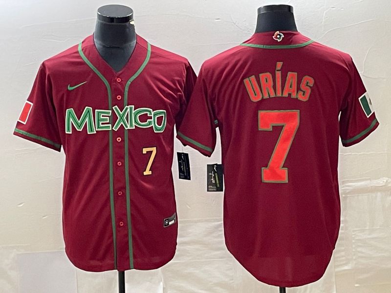 Men 2023 World Cub Mexico #7 Urias Red orange Nike MLB Jersey4